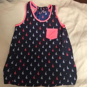 Girls Navy and Coral Sailboat Summer Tank Top
